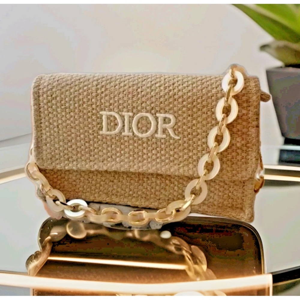 Dior Beige Textured Clutch with Chain